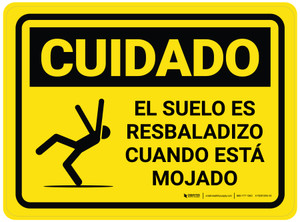 Cuidado - El Suelo es Resbaladizo Cuando está Mojado con Icono Rectangular - Floor Sign