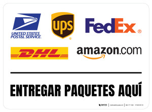 Entregar Paquetes Aquí con Logotipos Rectangular - Floor Sign