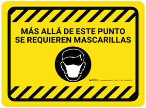 Más Allá de este Punto se Requieren Mascarillas con Rayas de Peligro Rectangular - Floor Sign