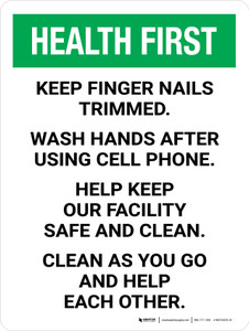 Health First: Keep Finger Nails Trimmed Portrait - Wall Sign