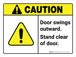 Caution: Door Swings Outwards Landscape - Wall Sign
