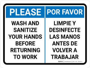 Please Wash And Sanitize Your Hands Landscape Bilingual Spanish - Wall Sign