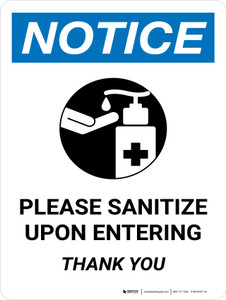 Notice: Please Sanitize Upon Entering Thank You Portrait - Wall Sign