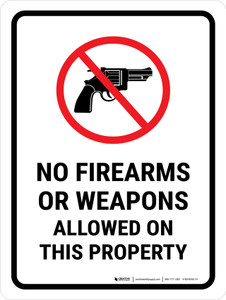 No Firearms Or Weapons Allowed on This Property Portrait - Wall Sign