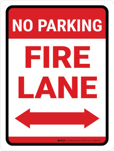 No Parking Fire Lane with Arrows Portrait - Wall Sign