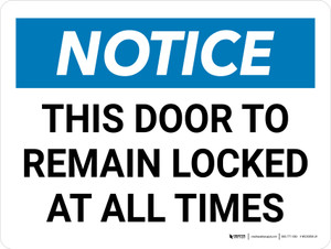 Notice: This Door To Remain Locked At All Times Landscape - Wall Sign