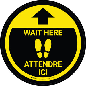 Attendre Ici Bilingue De-Chaussée Signe