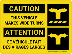 Attention: Des Virages Larges (Caution: Wide Turns Bilingual) French Landscape - Wall Sign