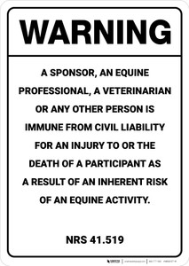 Warning: Nevada Equine Liability NV - Wall Sign