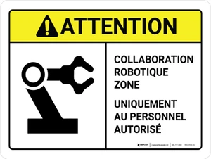Attention: Robotique Collaborative De La Zone (Caution: Collaborative Robotic Area) French Landscape - Wall Sign