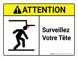 Attention: Surveillez Votre Tête (Caution: Watch Your Head ANSI) French Landscape - Wall Sign