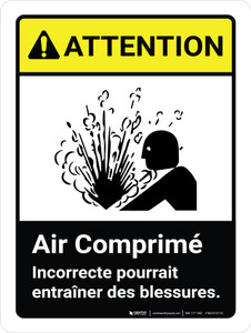 Attention: Air Comprimé (Caution: Compressed Air ANSI) French Portrait - Wall Sign