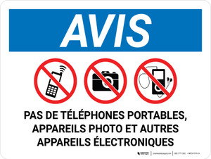Notice: Pas de Téléphones portables, appareils photo et Autres Appareils Électroniques (Notice: No Phones, Cameras or Other Electronic Devices) French Landscape - Wall Sign