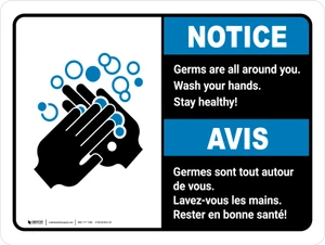 Notice: Rester en bonne Santé Lavez-vous les Mains (Notice: Stay Healthy Wash Your Hands Bilingual) French Landscape - Wall Sign