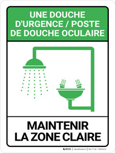 Une Douche d'urgence/poste de douche Oculaire (Emergency Shower/Eyewash Station) Portrait French - Wall Sign