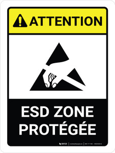ESD Zone Protégée (ESD Protected Area) Portrait French - Wall Sign