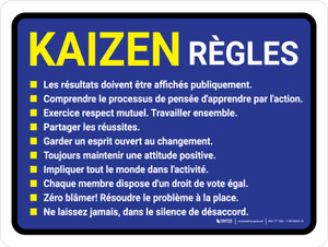 Kaizen Règles (Kaizen Rules) Landscape French - Wall Sign