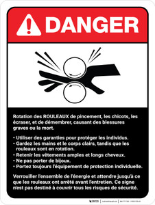 Danger: la Rotation des Rouleaux de la Machine lignes Directrices de la norme (Danger: Rotating Rolls Machine Guidelines ANSI) French - Wall Sign