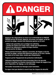 Danger: le Pouvoir de la Presse Sauts de lignes Directrices de la norme (Danger: Power Press Breaks Guidelines ANSI) Portrait French - Wall Sign
