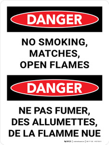 Danger: Ne Pas Fumer Matchs De Flammes (Danger: No Smoking Matches Flames Bilingual) Portrait French - Wall Sign