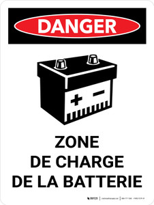 Danger: Recharge de la Batterie de la Zone (Danger: Battery Charging Area) Portrait French - Wall Sign