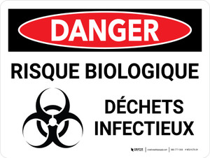 Danger: Risque Biologique Des Déchets Infectieux (Danger: Biohazard Infectious Waste) Landscape French - Wall Sign