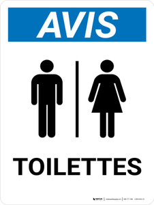 Avis: Toilettes (Notice: Restrooms) Portrait French - Wall Sign