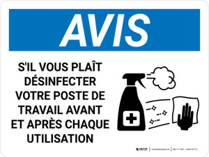 Avis: Veuillez Désinfecter Votre ordinateur (Notice: Please Disinfect Your Workstation) Landscape French - Wall Sign