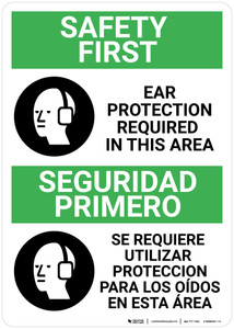Safety First: Ear Protection Required in Area Bilingual Spanish - Wall Sign