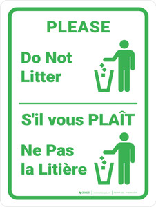 S'il vous plaît Ne Pas la Litière (Please Do Not Litter Bilingual) Portrait French - Wall Sign