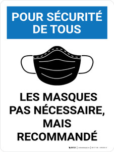 Pour la Sécurité de Tous les Masques Pas Nécessaire, Mais recommandé (For Everyone's Safety Masks Not Required But Encouraged) Portrait French - Wall Sign