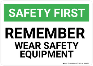 Safety First: Remember Wear Safety Equipment - Wall Sign
