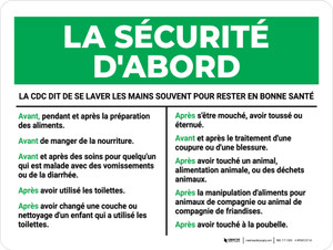 La sécurité d'Abord - CDC se Laver les Mains Souvent (Safety First: CDC Wash Hands Often) Landscape French - Wall Sign