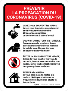 Prévenir la Propagation du Coronavirus Covid-19 (Prevent the Spread of Coronavirus) Portrait French - Wall Sign
