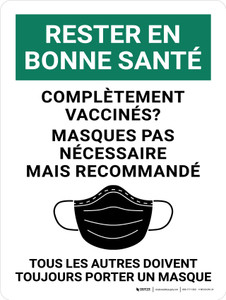 Rester En Bonne Santé - Complètement Vaccinés Masques Pas Nécessaire, Tous Les Autres Doivent Toujours Porter Un Masque (Stay Healthy: Fully Vaccinated Masks Not Required But Encouraged All Others Must Still Wear A Mask) French - Wall Sign