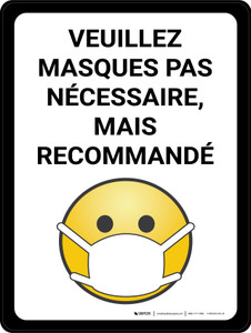 S'Il Vous Plaît - Masques Pas Nécessaire, Mais Recommandé (Please - Masks Not Required But Encouraged) Portrait French - Wall Sign