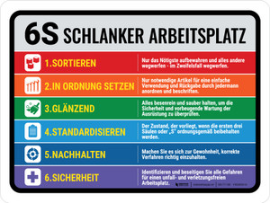 6S Schlanker Arbeitsplatz (6S Lean Workplace) Landscape German - Wall Sign