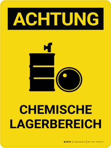 Achtung - CHEMISCHE LAGERBEREICH (Caution - Hazard Chemical Storage Area) German - Wall Sign