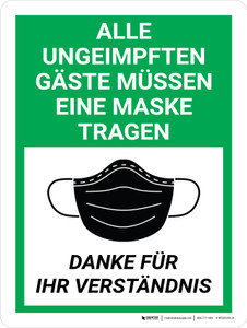 Alle ungeimpften Gäste müssen eine Maske tragen (All Unvaccinated Guests Must Wear A Mask) German - Wall Sing