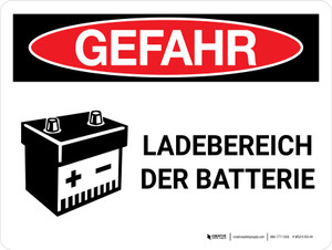 Gefahr - Batterieladebereich (Danger Battery Charging Area) Landscape German - Wall Sign