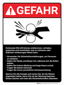 Gefahr - Maschinenrichtlinien für rotierende Walzen (Danger - Rotating Rolls Machine Guidelines) ANSI German - Wall Sign