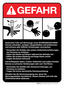 Gefahr - Richtlinien für Schneidemaschinen (Danger - Cutting Machine Guidelines) ANSI German - Wall Sign