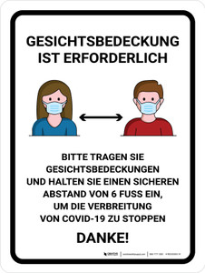 GESICHTSBEDECKUNG IST ERFORDERLICH (Face Covering Is Required) German - Wall Sign
