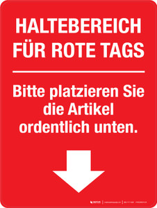 HALTEBEREICH FÜR ROTE TAGS (Red Tag Holding Area) German - Wall Sign