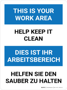 Haushalt - Sauber Arbeitsbereich (Housekeeping - Clean Work Area) Bilingual German - Wall Sign