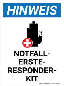 Hinweis - NOTFALL-ERSTE-RESPONDER-KIT (Notice - Emergency First Responder Kit) Portrait German - Wall Sign Hinweis - NOTFALL-ERSTE-RESPONDER-KIT (Notice - Emergency First Responder Kit) Portrait German - Wall Sign