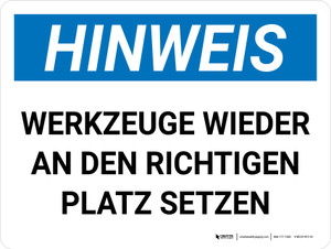 Hinweis - Zimmerreinigung Richtigen Platz (Notice - Housekeeping Proper Place) Landscape German - Wall Sign