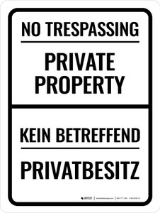 Kein Betrefend Privatbesitz (No Trespassing Private Property) Bilingual German - Wall Sign