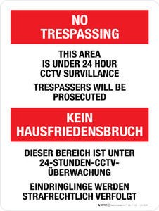 Kein Hausfriedensbruch - Überwachung (No Trespassing Surveillance) Bilingual German - Wall Sign