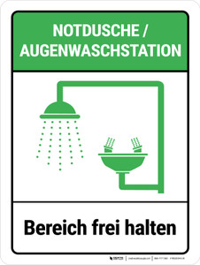 Notdusche/Augenwaschstation Bereich Frei Halten (Emergency Shower/Eyewash Station Keep Clear) German - Wall Sign